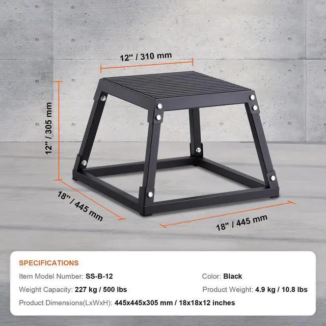Alt view image 14 of 14 - VEVOR Plyometric Jump Box, 12 Inch Plyo Box, Steel Plyometric Platform and Jumping Agility Box, Anti-Slip Fitness Exercise Step Up Box for Home Gym Training, Conditioning Strength Training, Black