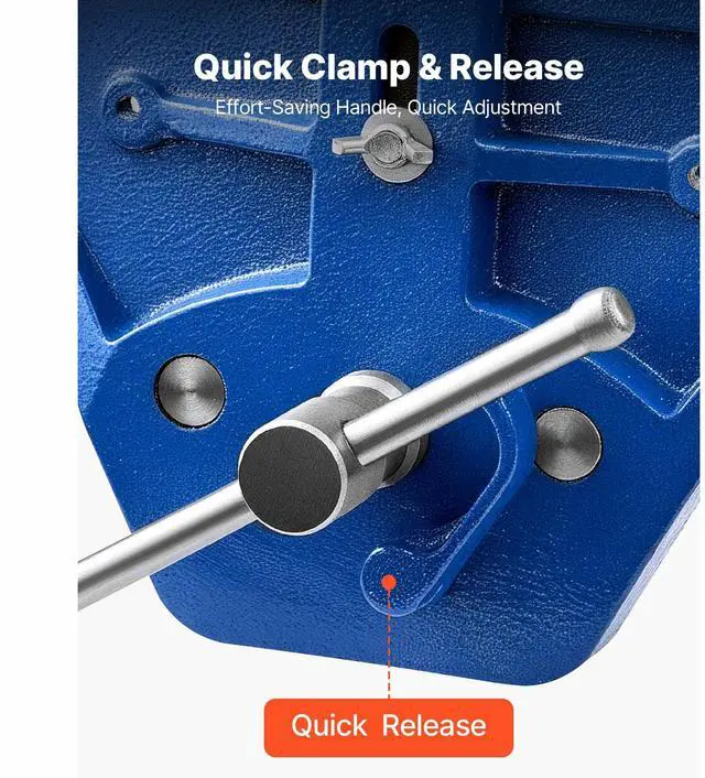 Alt view image 6 of 8 - VEVOR Woodworking Vise, 7 Inch Jaw Width, Quick Release Wood Bench Vise, 8 Inch Max Jaw Opening, Heavy-duty Cast Iron Construction, Workbench Vice with Adjustable Front Stop, for Woodworking Drilling