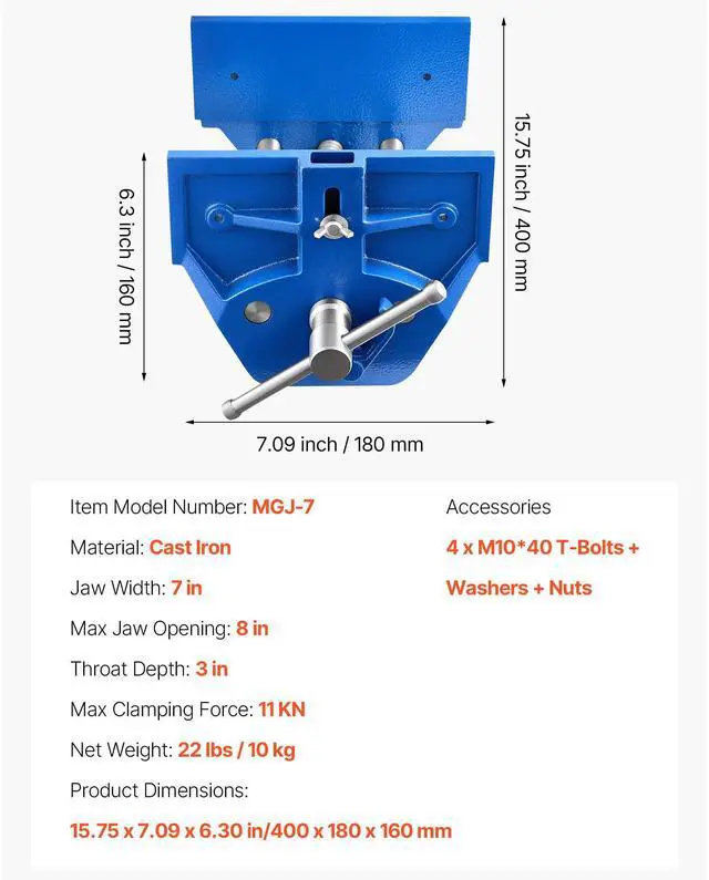 Alt view image 8 of 8 - VEVOR Woodworking Vise, 7 Inch Jaw Width, Quick Release Wood Bench Vise, 8 Inch Max Jaw Opening, Heavy-duty Cast Iron Construction, Workbench Vice with Adjustable Front Stop, for Woodworking Drilling