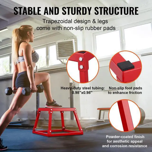 Alt view image 11 of 14 - VEVOR Plyometric Jump Box, 12 Inch Plyo Box, Steel Plyometric Platform and Jumping Agility Box, Anti-Slip Fitness Exercise Step Up Box for Home Gym Training, Conditioning Strength Training, Red
