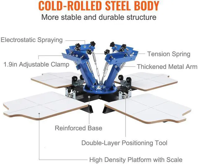 Alt view image 13 of 15 - VEVOR 4 Color 4 Station Silk Screening Screenprint Press Screen Printing Machine