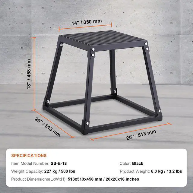 Alt view image 8 of 8 - VEVOR Plyometric Jump Box, 18 Inch Plyo Box, Steel Plyometric Platform and Jumping Agility Box, Anti-Slip Fitness Exercise Step Up Box for Home Gym Training, Conditioning Strength Training, Black