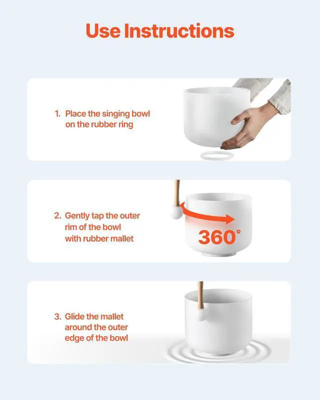 Alt view image 12 of 14 - VEVOR 2PCS Crystal Singing Bowls 8" and 10" A & F Note Singing Bowls with Carrying Bag