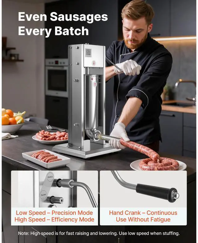 Alt view image 3 of 8 - VEVOR Manual Sausage Stuffer 11 LBS / 5 L with 5 Tubes for Commercial & Home
