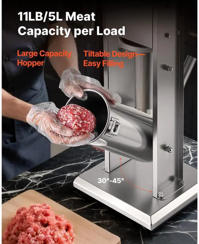 Alt view image 5 of 8 - VEVOR Manual Sausage Stuffer 11 LBS / 5 L with 5 Tubes for Commercial & Home