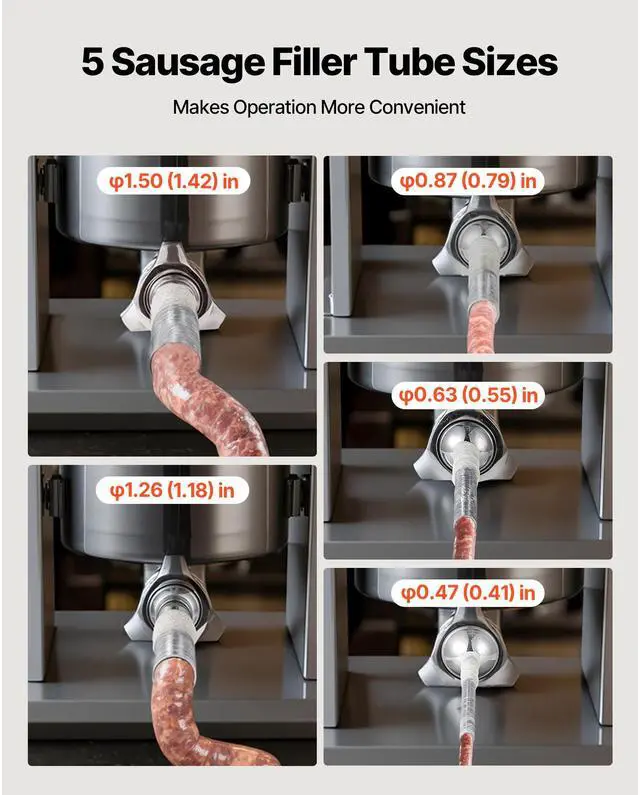 Alt view image 6 of 8 - VEVOR Manual Sausage Stuffer 11 LBS / 5 L with 5 Tubes for Commercial & Home