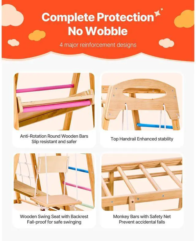 Alt view image 5 of 8 - VEVOR Indoor Playground Jungle Gym 7-in-1 Wooden Indoor Playground for Kids