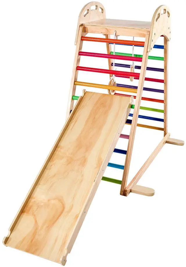 Alt view image 2 of 8 - VEVOR Indoor Playground Jungle Gym 4-in-1 Wooden Indoor Playground Playset