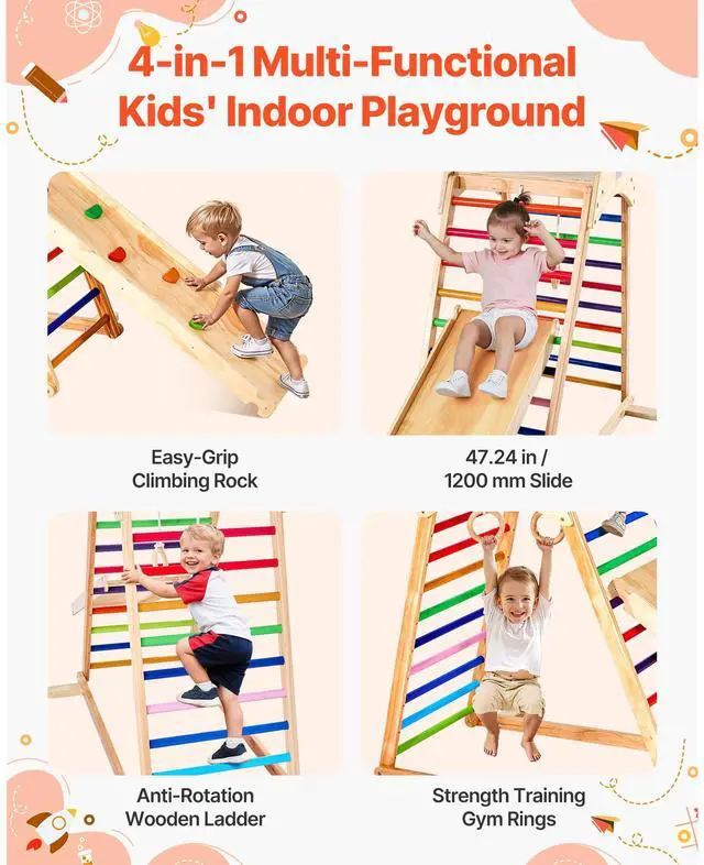 Alt view image 3 of 8 - VEVOR Indoor Playground Jungle Gym 4-in-1 Wooden Indoor Playground Playset