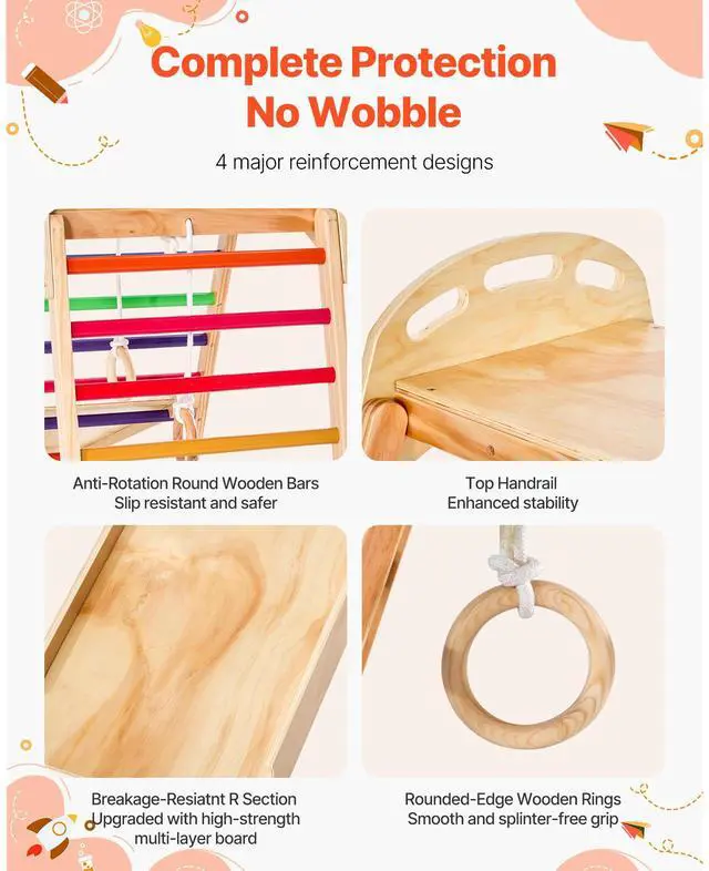 Alt view image 5 of 8 - VEVOR Indoor Playground Jungle Gym 4-in-1 Wooden Indoor Playground Playset