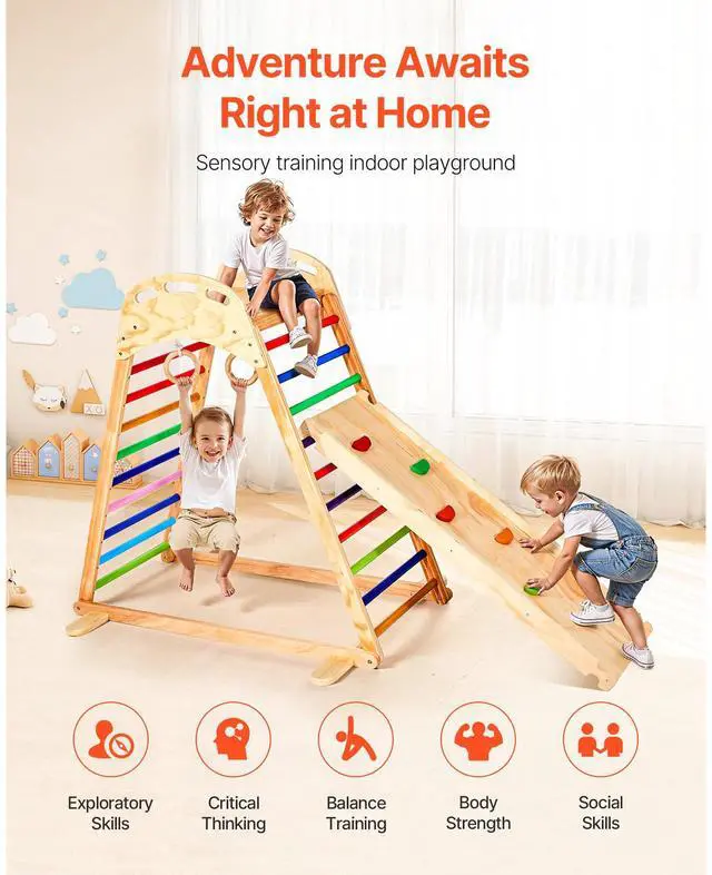 Alt view image 6 of 8 - VEVOR Indoor Playground Jungle Gym 4-in-1 Wooden Indoor Playground Playset