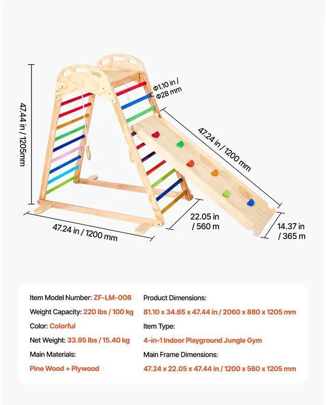 Alt view image 8 of 8 - VEVOR Indoor Playground Jungle Gym 4-in-1 Wooden Indoor Playground Playset