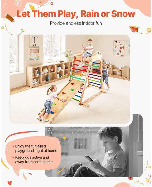 Alt view image 7 of 8 - VEVOR Indoor Playground Jungle Gym 4-in-1 Wooden Indoor Playground Playset