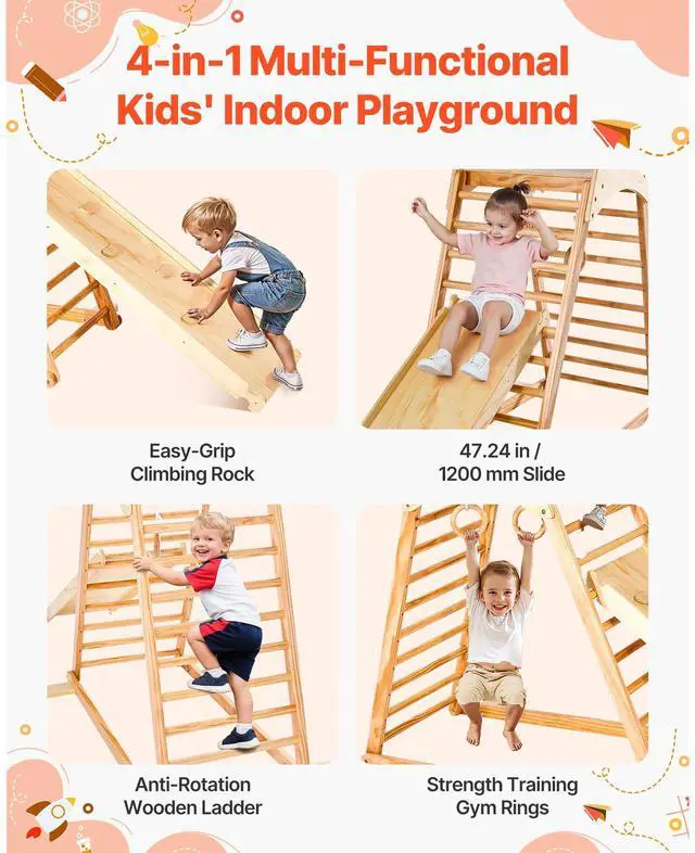 Alt view image 3 of 8 - VEVOR Indoor Playground Jungle Gym 4-in-1 Toddlers Climber Playset for Kids
