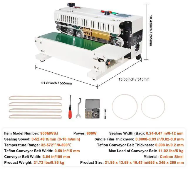 Alt view image 10 of 10 - VEVOR Continuous Bag Band Sealing Machine Horizontal Band Sealer Count Function