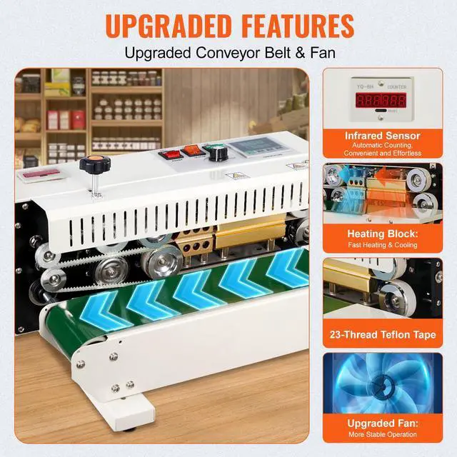 Alt view image 7 of 10 - VEVOR Continuous Bag Band Sealing Machine Horizontal Band Sealer Count Function