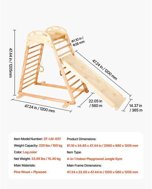 Alt view image 8 of 8 - VEVOR Indoor Playground Jungle Gym 4-in-1 Toddlers Climber Playset for Kids