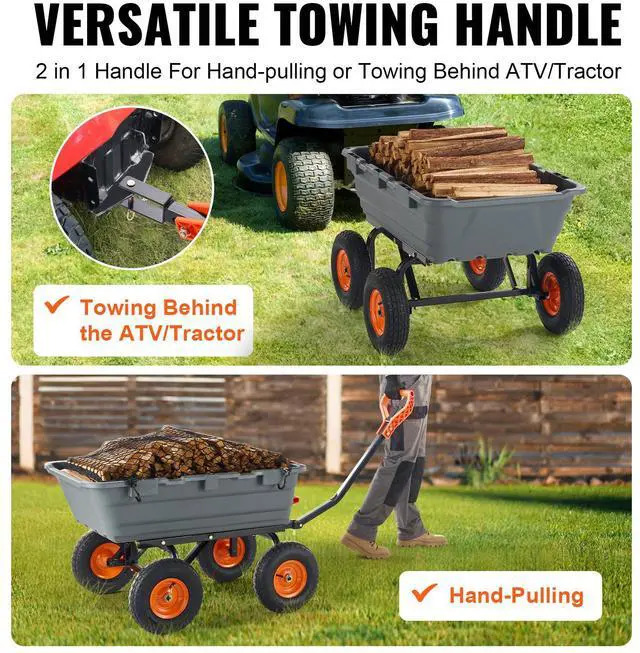 Alt view image 10 of 14 - VEVOR Dump Cart, Poly Garden Dump Cart with Easy to Assemble Steel Frame, Dump Wagon with 2-in-1 Convertible Handle, 6.48 cu.ft Utility Wheelbarrow 1200 lbs Capacity, 13 inch Tires