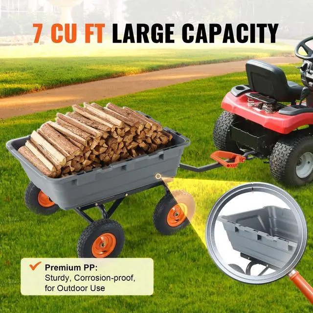 Alt view image 11 of 14 - VEVOR Dump Cart, Poly Garden Dump Cart with Easy to Assemble Steel Frame, Dump Wagon with 2-in-1 Convertible Handle, 6.48 cu.ft Utility Wheelbarrow 1200 lbs Capacity, 13 inch Tires