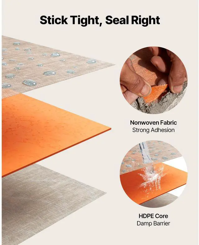 Alt view image 5 of 8 - VEVOR Waterproof Membrane for Shower, 4 x 128 ft 504 sq.ft Waterproofing Tile Membrane, 20 mil Thickness Polyethylene Fabric Roll, Easy to Cut for Bathroom, Kitchen, Sauna, Walls, Underlayment