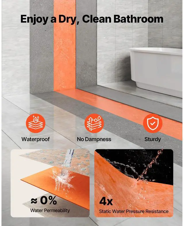 Alt view image 3 of 8 - VEVOR Waterproof Membrane for Shower, 4 x 128 ft 504 sq.ft Waterproofing Tile Membrane, 20 mil Thickness Polyethylene Fabric Roll, Easy to Cut for Bathroom, Kitchen, Sauna, Walls, Underlayment