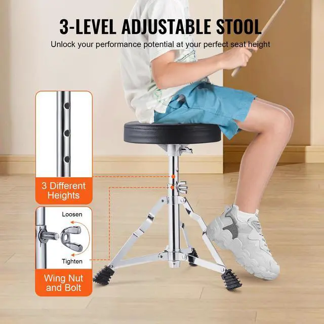 Alt view image 12 of 14 - VEVOR Kids Drum Set, 3-Piece, 14 in Beginner Drum Set with Adjustable Throne Cymbal Pedal Two Pairs of Drumsticks, 8'' Tom Drum 10'' Snare Drum 14'' Bass Drum, Starter Drum Kit for Child Kids, Black