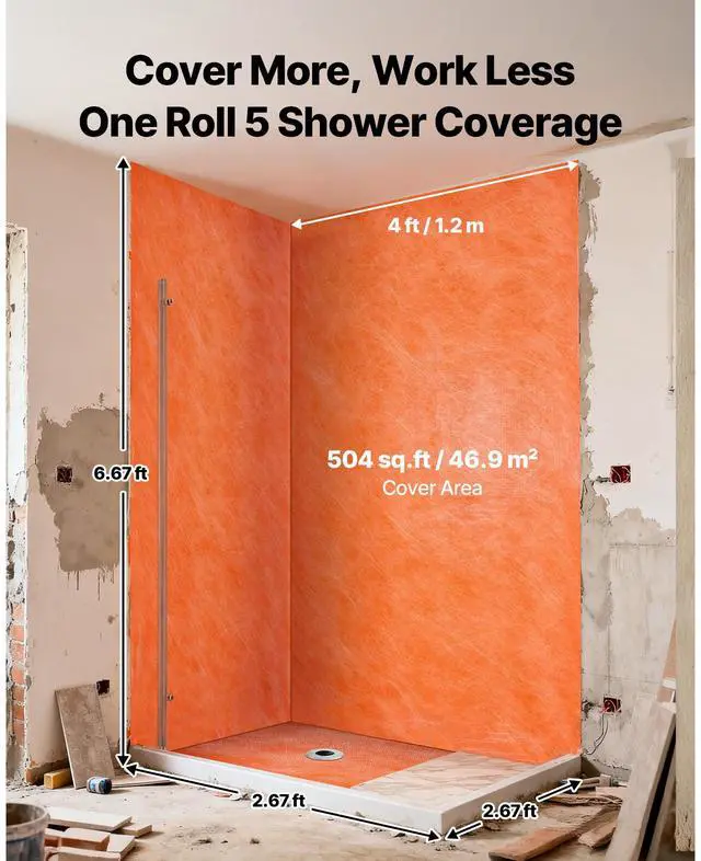 Alt view image 4 of 8 - VEVOR Waterproof Membrane for Shower, 4 x 128 ft 504 sq.ft Waterproofing Tile Membrane, 20 mil Thickness Polyethylene Fabric Roll, Easy to Cut for Bathroom, Kitchen, Sauna, Walls, Underlayment
