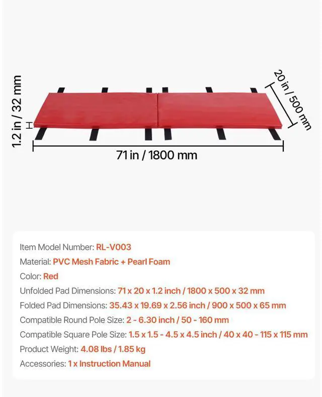 Alt view image 8 of 8 - 71" Basketball Pole Pad Durable Padding for 2-6.3" Round 4.5x4.5" Square Pole