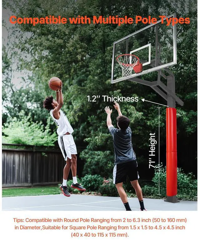 Alt view image 4 of 8 - 71" Basketball Pole Pad Durable Padding for 2-6.3" Round 4.5x4.5" Square Pole