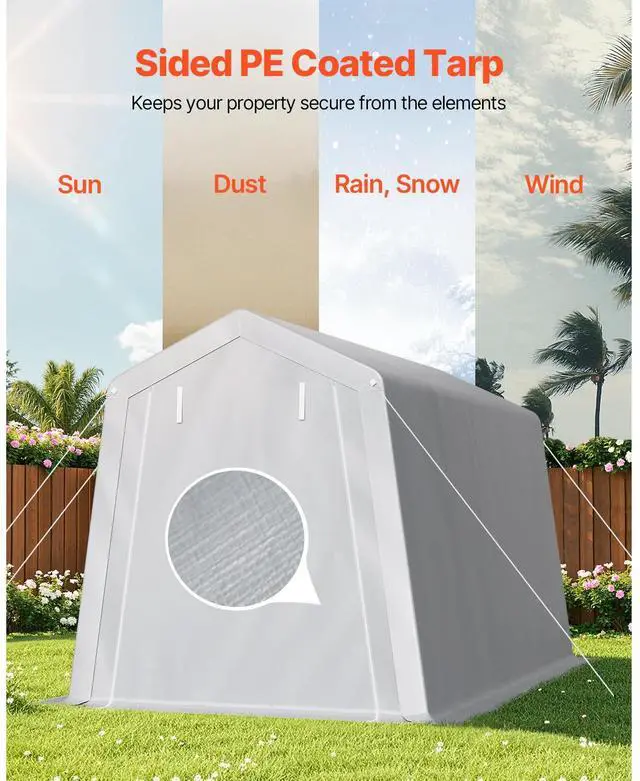 Alt view image 11 of 15 - VEVOR Portable Shed Outdoor Storage Shelter, 7 x 12 x 7.36 ft Heavy Duty All-Season Instant Storage Tent Tarp Sheds with Roll-up Zipper Door and Ventilated Windows For Motorcycle, Bike, Garden Tools