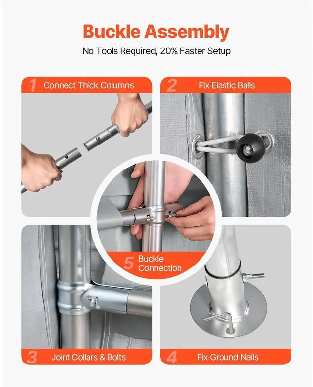 Alt view image 13 of 15 - VEVOR Portable Shed Outdoor Storage Shelter, 7 x 12 x 7.36 ft Heavy Duty All-Season Instant Storage Tent Tarp Sheds with Roll-up Zipper Door and Ventilated Windows For Motorcycle, Bike, Garden Tools