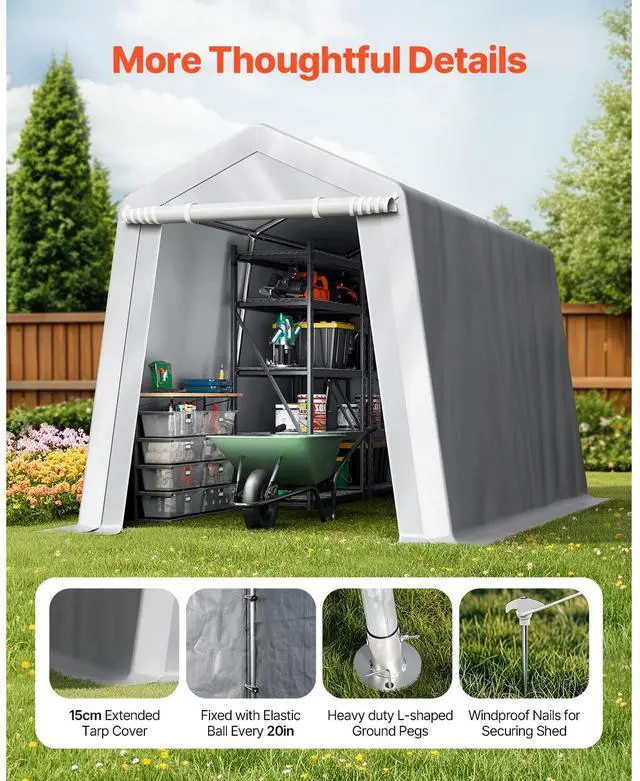 Alt view image 14 of 15 - VEVOR Portable Shed Outdoor Storage Shelter, 7 x 12 x 7.36 ft Heavy Duty All-Season Instant Storage Tent Tarp Sheds with Roll-up Zipper Door and Ventilated Windows For Motorcycle, Bike, Garden Tools
