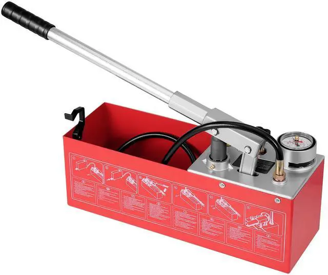 Alt view image 2 of 8 - VEVOR Hydrostatic Test Pump, Max 25 bar/362 PSI, Dual Valve Hydraulic Manual Water Pressure Tester Kit with Gauge 2.8 Gal Water Tank, 4.6 ft Hose with 1/2 inch External Thread Connector for Pipeline