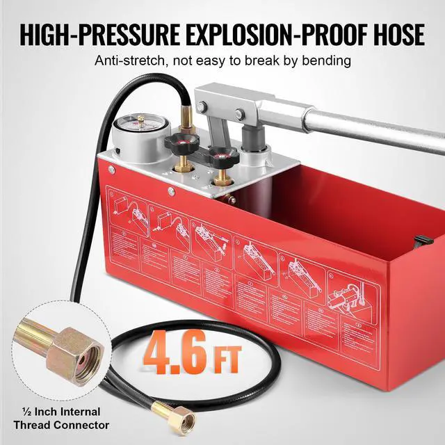 Alt view image 7 of 8 - VEVOR Hydrostatic Test Pump, Max 25 bar/362 PSI, Dual Valve Hydraulic Manual Water Pressure Tester Kit with Gauge 2.8 Gal Water Tank, 4.6 ft Hose with 1/2 inch External Thread Connector for Pipeline