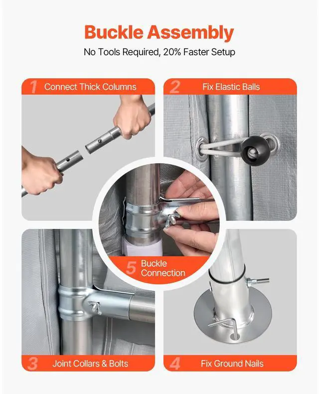 Alt view image 13 of 15 - VEVOR Portable Shed Outdoor Storage Shelter, 6 x 8 x 7 ft Heavy Duty All-Season Instant Storage Tent Tarp Sheds with Roll-up Zipper Door and Ventilated Windows For Motorcycle, Bike, Garden Tools