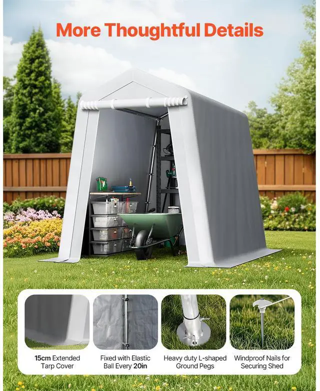 Alt view image 14 of 15 - VEVOR Portable Shed Outdoor Storage Shelter, 6 x 8 x 7 ft Heavy Duty All-Season Instant Storage Tent Tarp Sheds with Roll-up Zipper Door and Ventilated Windows For Motorcycle, Bike, Garden Tools