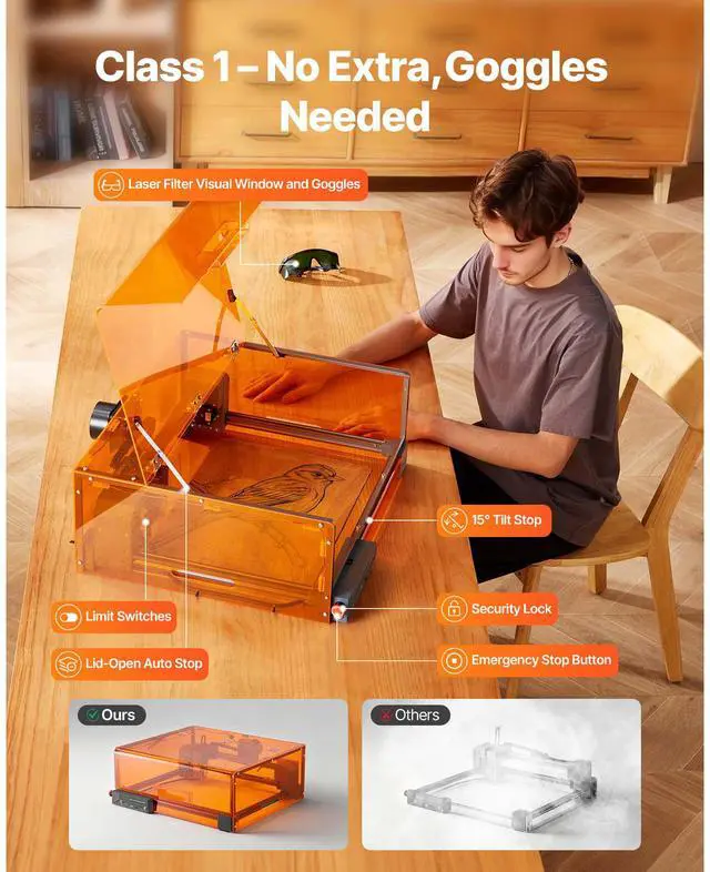 Alt view image 6 of 8 - VEVOR Laser Engraver, 10W, Laser Engraving and Cutting Machine with Enclosure, Laser Cutter Engraver Machine, 11.8 x 11.8 in Working Area, 7000 mm/min, for Wood, Leather, Glass, Certain Metal, Class 1