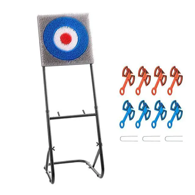Alt view image 8 of 14 - Axe Throwing Game Plastic Bristle Target with 8 Throwing Axes Set Steel Frame