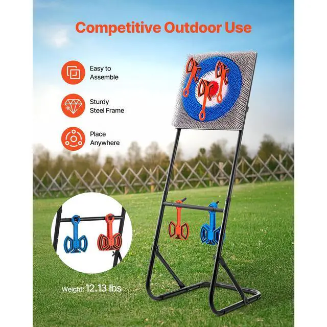 Alt view image 9 of 14 - Axe Throwing Game Plastic Bristle Target with 8 Throwing Axes Set Steel Frame