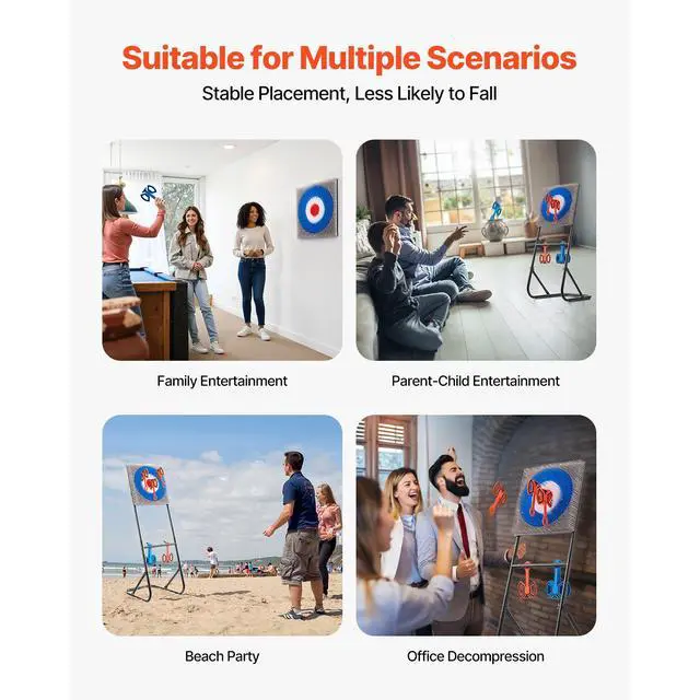 Alt view image 12 of 14 - Axe Throwing Game Plastic Bristle Target with 8 Throwing Axes Set Steel Frame