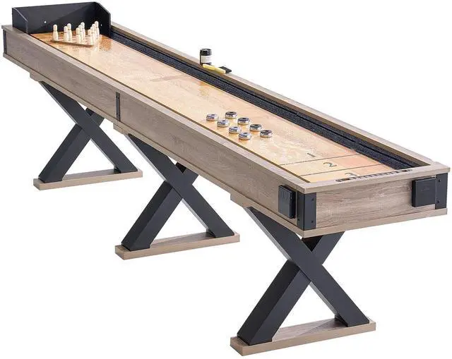 Main image of Shuffleboard Table, 11.5 ft Shuffleboard for Family Game Rooms, 2 in 1 Shuffleboard and Bowling Combo Game Set, with Scratch-Resistant Playfield, Legs, 8 Pucks, Bowling Set, Wax, and Table Brush