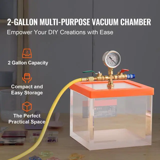 Alt view image 9 of 14 - VEVOR 2 Gallon Vacuum Chamber, Upgraded Multipurpose Acrylic Vacuum Degassing Chamber, Transparent Vacuum Chamber, for Resin Degassing, Silica Gel Degassing, Gypsum Degassing and Vacuum Extraction