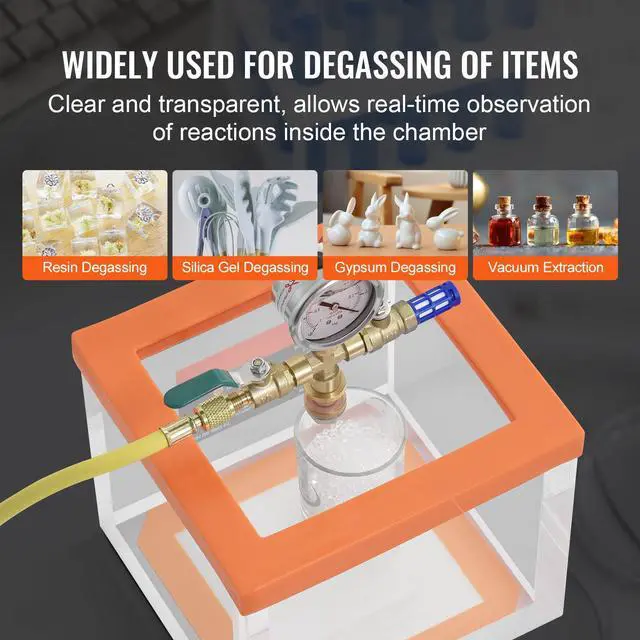 Alt view image 13 of 14 - VEVOR 2 Gallon Vacuum Chamber, Upgraded Multipurpose Acrylic Vacuum Degassing Chamber, Transparent Vacuum Chamber, for Resin Degassing, Silica Gel Degassing, Gypsum Degassing and Vacuum Extraction