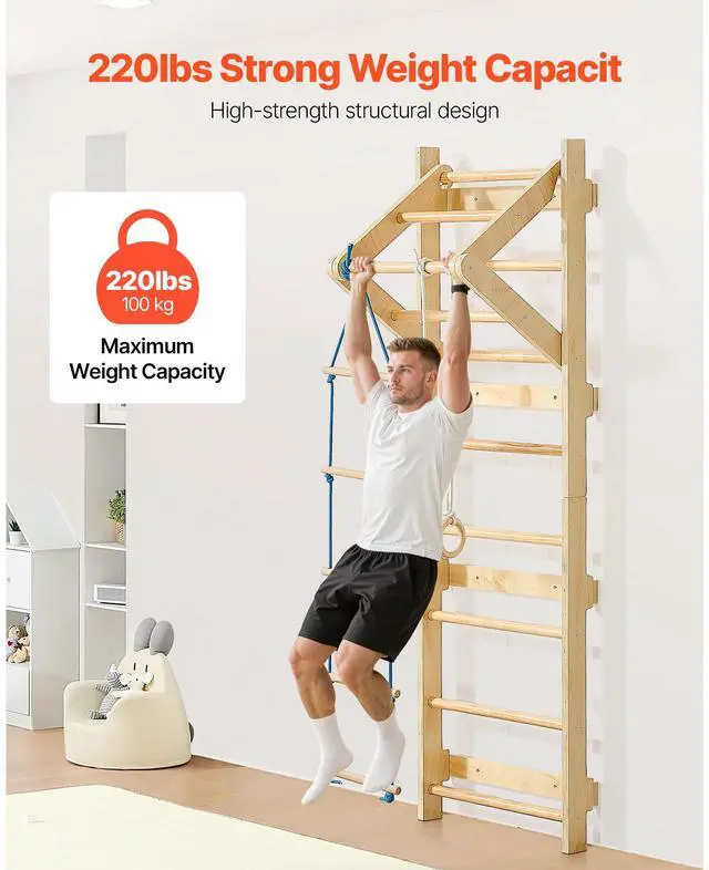 Alt view image 6 of 8 - VEVOR Swedish Ladder Wall Gym 4-in-1 8-Level 220LBS Loading Indoor Jungle Gym