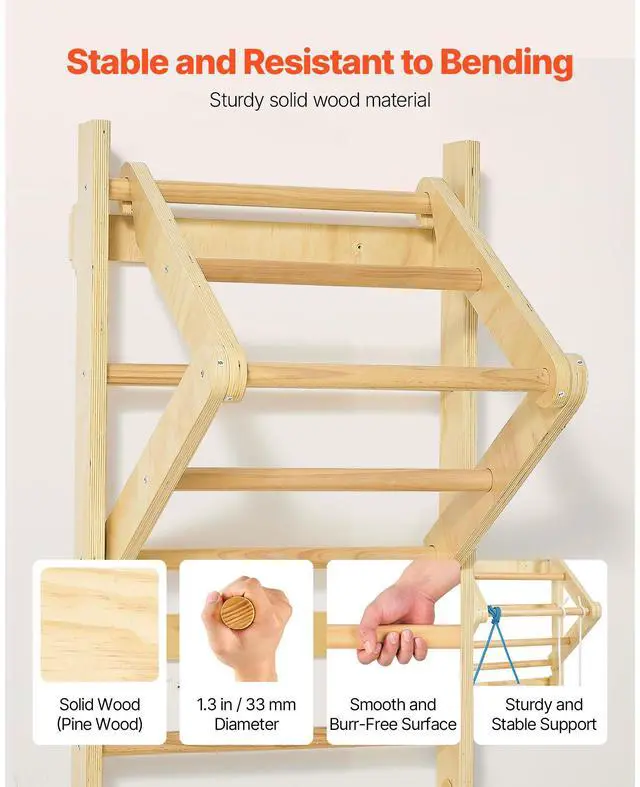 Alt view image 5 of 8 - VEVOR Swedish Ladder Wall Gym 4-in-1 8-Level 220LBS Loading Indoor Jungle Gym