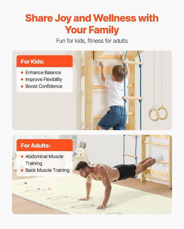 Alt view image 4 of 8 - VEVOR Swedish Ladder Wall Gym 4-in-1 8-Level 220LBS Loading Indoor Jungle Gym