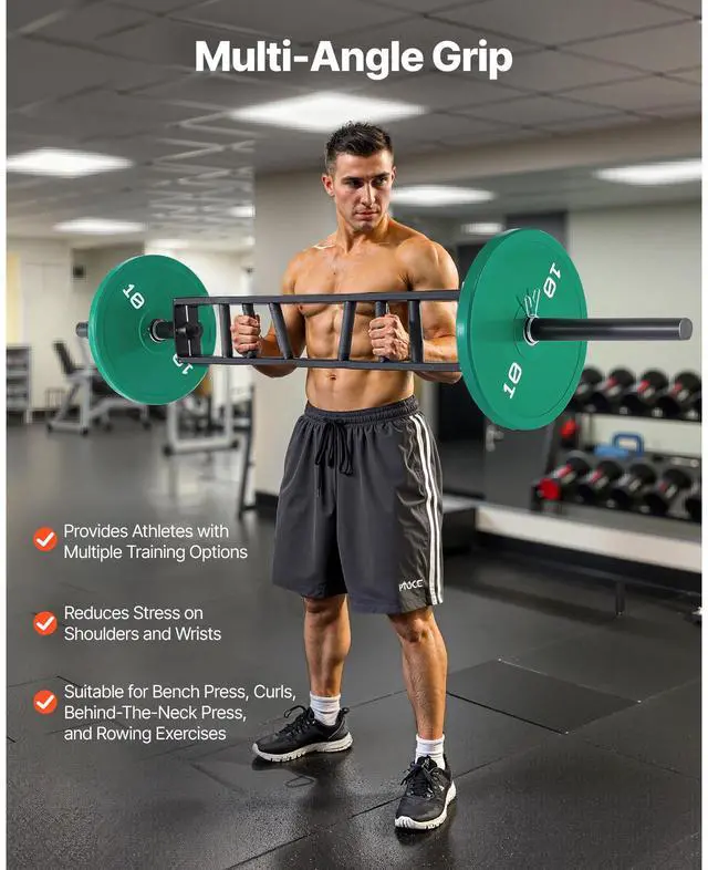 Alt view image 7 of 8 - VEVOR Multi-Grip Barbell, 2-inch 3 Positions Swiss Bar, 550 LBS Capacity Heavy Duty Swiss Barbell Training Equipment, with 2 Collars and Knurled Grips, for Home Gym, Support Pressing, Lifting Curls