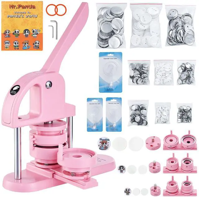 Alt view image 8 of 14 - VEVOR 3-IN-1 Button Maker, 1/1.25/2.28 inch(25/32/58mm) Pin Maker, 300pcs Button Parts,Button Maker Machine with Panda Magic Book,  Ergonomic Arc Handle Punch Press Kit, For Children DIY Gifts, Pink