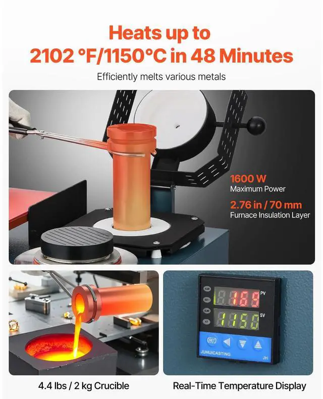 Alt view image 3 of 7 - Vacuum Investing Casting Machine with Melting Furnace, Convenient Oil Injection Port, Precision Pressure Gauge, All-in-One Machine for Casting Jewelry and Melting Scrap, Silver, Gold, Copper