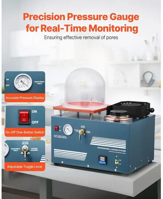 Alt view image 5 of 7 - Vacuum Investing Casting Machine with Melting Furnace, Convenient Oil Injection Port, Precision Pressure Gauge, All-in-One Machine for Casting Jewelry and Melting Scrap, Silver, Gold, Copper